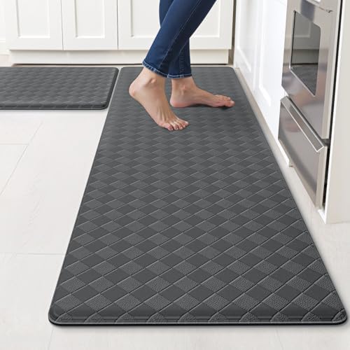 TranquilRelax 2-Piece Kitchen Mats, Cushioned Non-Slip Floor Mats, Grey