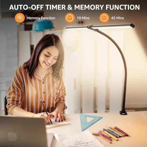 ShineTech LED Desk Lamp for Home Office, Ultra Bright Clamp Light with Flexible Gooseneck, 25 Lighting Modes, Eye-Caring Architect Lamp for Dual Monitors, Reading & Gaming Setup