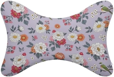 2 Pack Car Neck Pillow Floral Flowers Memory Foam with Adjustable Strap Breathable Removable Cover for Driving