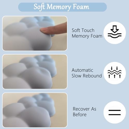 Blue Cloud Mouse Pad and Keyboard Wrist Rest 4PCS Extended Large Stars Desk Mat Pad Set Memory Foam Non-Slip Ergonomic Cute Gaming Mouse Pad Wrist Support for Computer Laptop Home Office