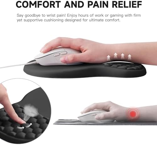 Ergonomic Mouse Pad with Wrist Support, Memory Foam Wrist Rest for Carpal Tunnel & Wrist Pain Relief, Non-Slip Rubber Base, Comfortable Gaming Mousepad for Computer, Laptop, Office & Home