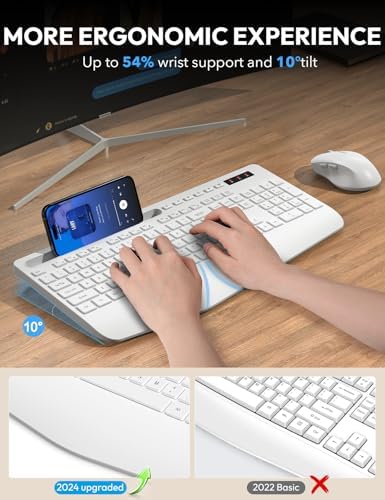 SABLUTE Wireless Keyboard and Mouse Combo, Full Size, Ergonomic Wrist Rest