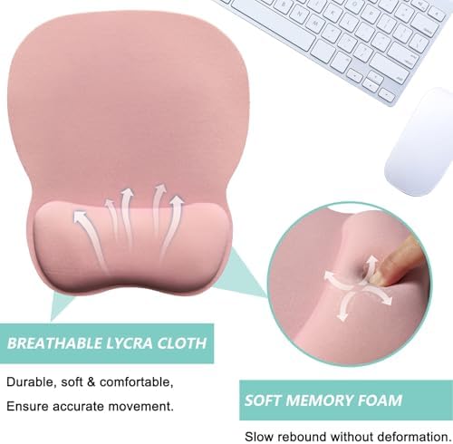 Mouse Pad with Wrist Support, Ergonomic Mousepad with Comfortable Memory Foam Wrist Rest Cushion, Relieve Wrist Pain, Non-Slip Rubber Base Gaming Mice Pad for Home Office Computer Laptop, Pink