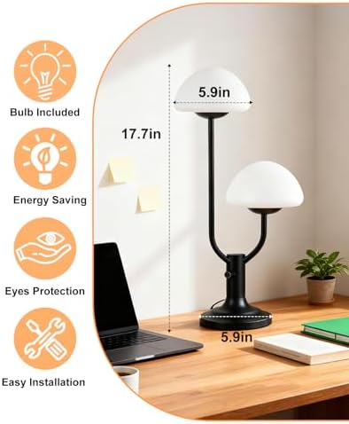 Lightdot Mushroom Table Lamp for Bedroom Dimmable Cute Black Desk Lamp