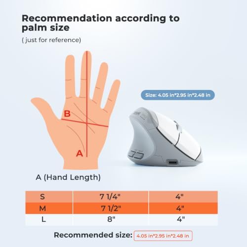 MEETION Left-Handed Ergonomic Vertical Mouse, Wireless, Rechargeable, Gray