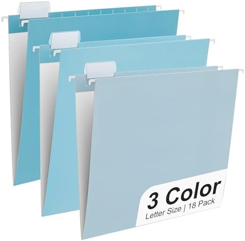 Y YOMA 18 Pack Gradient Hanging File Folders Letter Size Decorative Hanging Folder Pretty File Folder Organizer for Filing Cabinet Office Home with 1/5-Cut Adjustable Tabs, Lake Blue