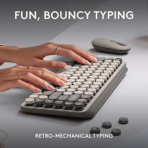 Logitech POP Keys + POP Mouse - Wireless Keyboard and Bluetooth Mouse Combo with Typewriter-Style Mechanical Keys, Emoji Features, Cute Compact Design - Mist