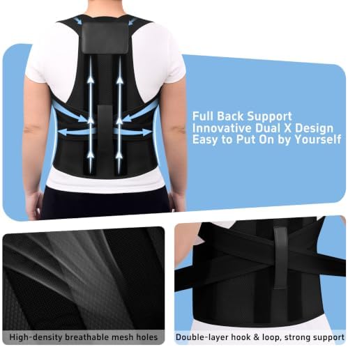 Back Brace Posture Corrector for Seniors Women and Men Upgraded Dynamic Traction Correction System Adjustable Shoulder Support Straightener Helps Reduce Upper Lower Back Pain Suitable for Hump Scoliosis Black XX-Large