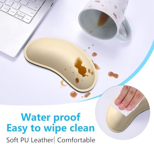 Dapesuom Mouse Wrist Rest, Ergonomic Memory Foam Mouse Wrist for Computer Desk Mats Support, PU Leather Hand Rest Pad Cushion for Gaming, Laptop, Men, Women, Pain Relief & Easy Typing, Colonial White