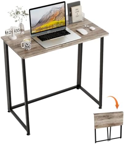 VINGLI 31.5" Folding Desk for Small Spaces, Home Office Computer Desk, Grey