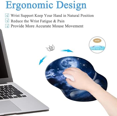 Mouse Pad, Ergonomic Mouse Pad with Wrist Support, Pain Relief Comfort Wrist Rest Pad with Non-Slip PU Base for Gaming, Home, Office & Travel (Nebula Moon)