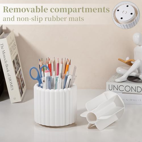 Anyoifax Rotating Pen Holder for Desk Removable Pencil Cup, Small White