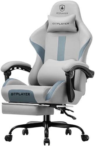 LUCKRACER Big and Tall Gaming Chair, 350Lbs Heavy Duty Office Chairs High Back Computer Chairs with Foot Rest Wide Cushion Lumbar Support Desk Chair Comfy for Adults Breathable Fabric, Smoky-Grey