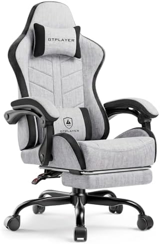 GTPLAYER Gaming Chair for Adults, Computer Chair with Footrest, Grey