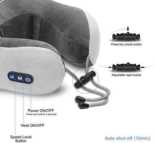 Travel Neck Pillow/Electric Neck Massager with Heating, Memory Foam Pillow for Neck Pain Relief, Neck Support Pillow for Airplane, Car, Office, Gift (Grey)