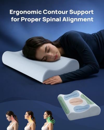 Releep Gel Memory Foam Pillow, Wave Contour Neck Support Pillow, Cooling Cervical Neck Pillow with Airflow Holes, Ergonomic Orthopedic Pillow for Side and Back Sleepers
