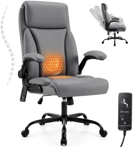 Heated Office Chair, Reclining Desk Chair with Constant Warm Heat, Big and Tall Executive PU Leather Chairs for Heavy People, Ergonomic Wider & Thicker Seat Cushion Gaming Chairs (Gray)