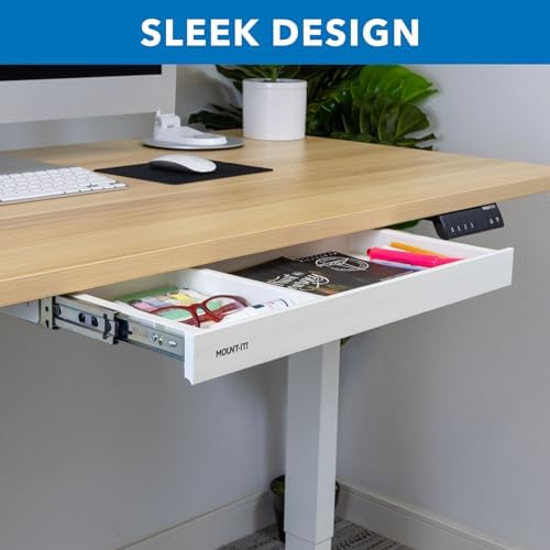 Mount-It! Under Desk Drawer Organizer with 2 Compartments, Shallow Low-Profile Slide-Out Desk Tray, 20.7″ x 8.9″ x 1.8″, Pull-Out Pencil Drawer for Traditional & Standing Desks- White