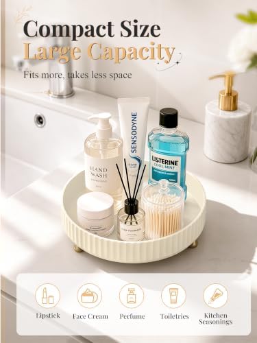 360 Rotating Makeup Organizer - Perfume Vanity Skincare Tray Beige