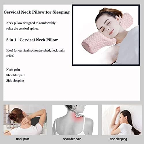 Cervical Neck Pillow for Pain Relief Sleeping, Neck roll Pillow Memory Foam for Stiff Neck Pain Relief ，Travel Bolster Pillow for Bed for Side Sleepers Back Sleeper. (Pink)