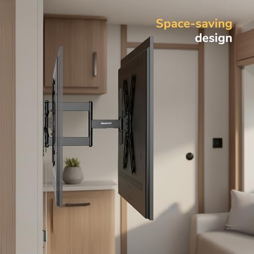 Mount-It! Lockable RV TV Mount 23-55 Inch, Full Motion RV TV Wall Mount for Camper, Travel Trailer & Motorhome, Pull Cord Locking Mechanism, Quick Release, Heavy Duty VESA 75x75-400x400, 77 lb