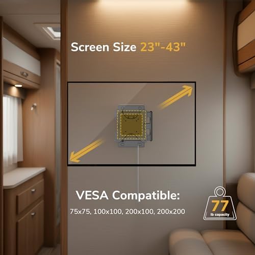 Mount-It! Lockable RV TV Mount for 23-43 Inch TVs, Full Motion Swivel Tilt Wall Mount for Camper, Travel Trailer, Motorhome, Truck & Boat, Quick Release Locking Arm, VESA 75x75-200x200mm, 77 lb
