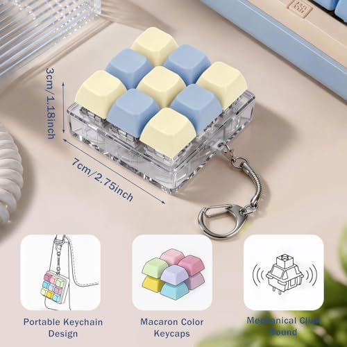 Keyboard Fidget Toy, Creamy Fidget Clicker Keyboard Fidget Keychain, Button Fidget Gifts for Adults, Boost Focus & Ease Anxiety Anywhere — Perfect Stress-Relief Gift (3×3 Grid Layout W)
