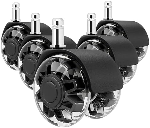 Office Chair Caster Wheels Set of 5,2 inch Heavy-Duty Rollers Chair Wheels,Universal Size 11x22mm,Rubber Mute Chair casters for Hardwood Floors Carpet and Mats. (2 in Transparent)