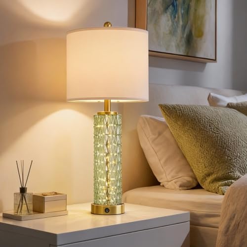Oneach 27.75" Green Table Lamps Set of 2 with Glass Nightlight for Bedside