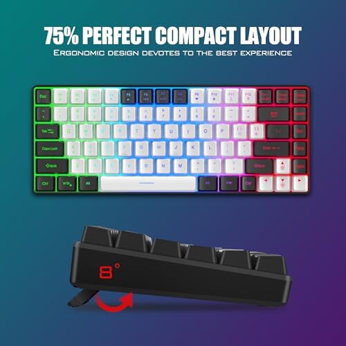 RedThunder K84 Wireless Keyboard and Mouse Combo, LED Rainbow Backlit Rechargeable Battery, 75% Layout TKL Ultra Compact Gaming Keyboard & Lightweight 3200 DPI Honeycomb Optical Mouse (White-Black)