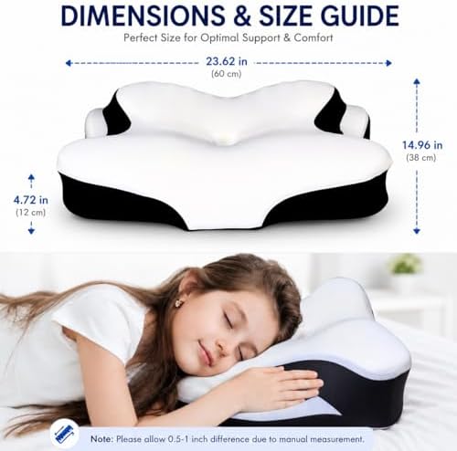 Cervical Neck Pillow for Side Sleepers, Ergonomic Memory Foam Pillow for Neck & Shoulder Pain Relief, Cooling Orthopedic Bed Pillow with Removable Cover
