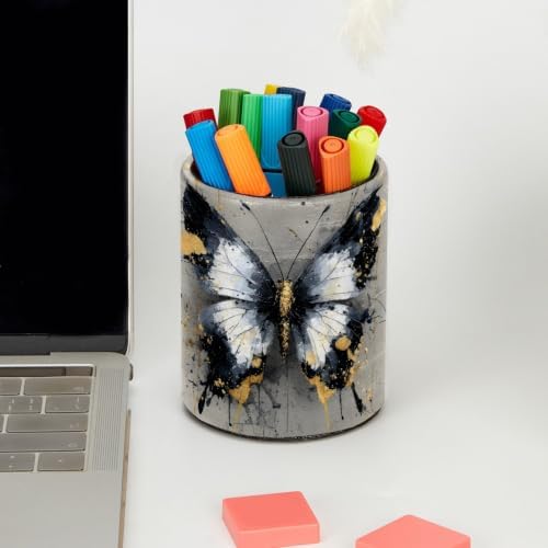 Leather Pen Holder for Desk, Watercolor Butterfly Pencil Cup Pen Organizer Makeup Brush Holder for Office Home Kids Countertop Desk Accessory Storage