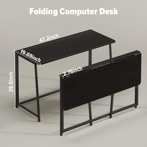 WOHOMO Folding Desk, 47.2" Foldable Computer Table for Small Spaces, Black