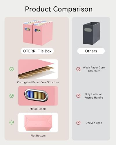 Oterri Portable Collapsible Cardboard File Box with Handle for Letter-Size