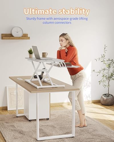 YIHAYO 32" Electric Standing Desk Converter, Adjustable Desk Riser, White