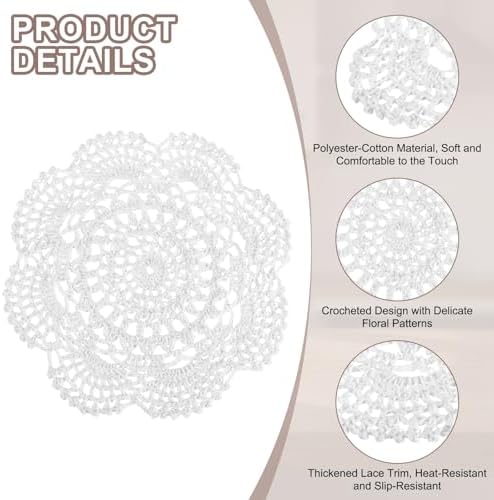 uxcell 4 Pcs Crochet Handmade Cotton Placemat Doilies for Table 7.9" White