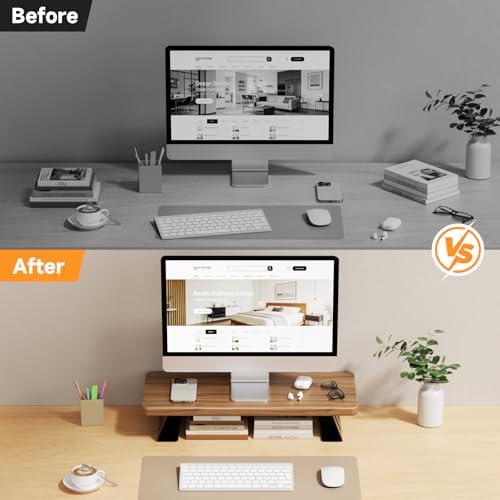 Monitor Stand - 24 Inch Wood Monitor Stand Riser, 220 Pounds Load Capacity Desk Monitor Riser for Laptop/PC/Printer, Desktop Stands Organizer for Home Office