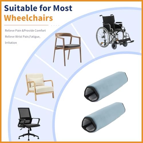 Wheelchair Armrest Covers (Pair)-Memory Foam Wheelchair armrest Pads Wicking Washable Non Slip Arm Rest Cover Cushion Pad for wheelchairs Office Chairs armchairs (Blue-Gray)