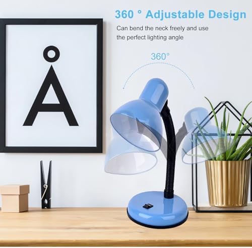 Desk Lamp with LED Bulb, (Blue) Flexible Gooseneck with Table lamp 6000K Metal Desk Lamp with Flexible Hose Neck for Office Living Room Bedroom Bedside Table, College Dorm