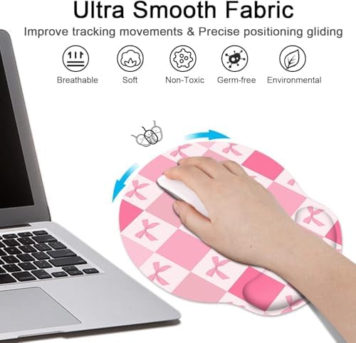 Britimes Ergonomic Mouse Pad Set with Wrist Rest, Pink Bow