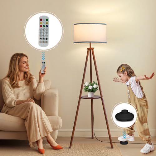EOEYYOYB Floor Lamps for Living Room, Modern Standing Lamp with Shelf, 3 Color Temperature Led Bulb Tall Lamps with Foot Switch for Bedroom and Office, Walnut