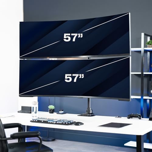 VIVO Dual Vertically Stacked Ultra-Wide Monitor Desk Mount for up to 57 inch Screens, Heavy Duty Adjustable Stand for 2 Ultrawides, 59.4 lbs Capacity, Black, STAND-V257R