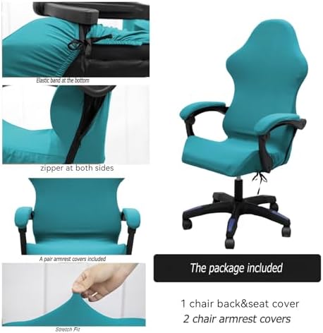 Gaming Chair Cover Set with Armrest Covers, Stretch Ruffled Slipcover for Racing Office Computer Reclining Chairs (Peacock Blue)