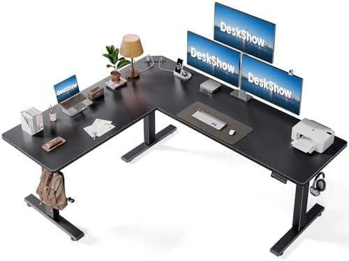 75x63 L-Shaped Electric Standing Desk with Charging Station