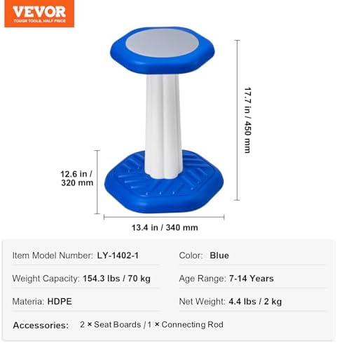 VEVOR Kids Wobble Chair (17.7-inch High), Active Chair with Sponge Cushion, Wobble Stool Improves Focus, Posture and Calm Children, Ideal for Schools and Home, Age 7-14, Blue