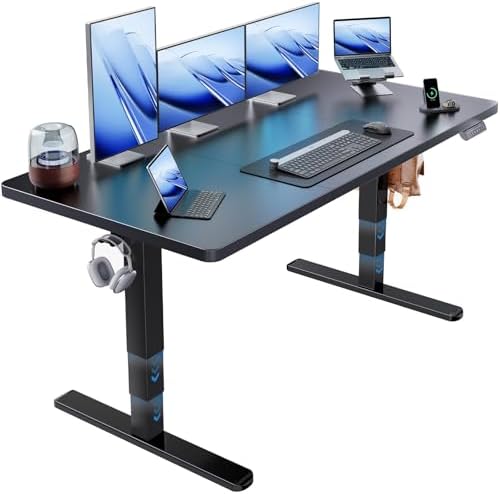 HUANUO 59 x 30 Inch 3-Stage Electric Standing Desk, Brushless Motor, Black