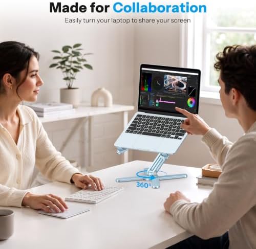 OMOTON LA10 360° Rotating Laptop Stand Riser Foldable for Desk, Sky Blue