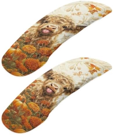 Highland Cow Floral Printed 2 Pcs Office Chair Arm Rest Covers, Removable Computer Chair Armrest Covers with Elastic Edge for Home Decor, Soft Stretch Office Chair Cover