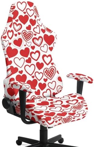 Valentines Day Heart Print Stretch Gaming Chair Cover with Armrest Covers Anti Dust Breathable Gaming Chair Slipcover