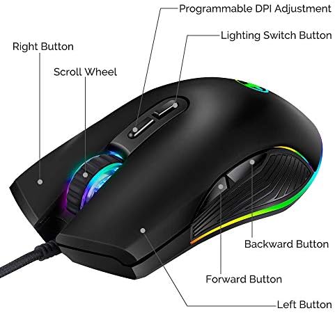 HXMJ RGB LED Gaming Mice,Wired USB C Port for Apple MacBook,Computer or Laptops with Type C Port-Black
